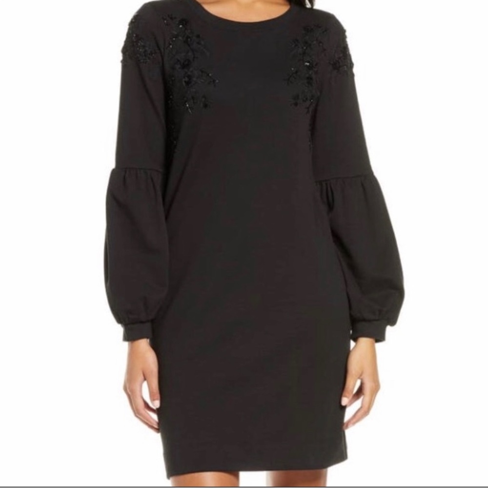 Lilly Pulitzer Embellished Bartlett Sweatshirt Dress Onyx Black Bead Sequin